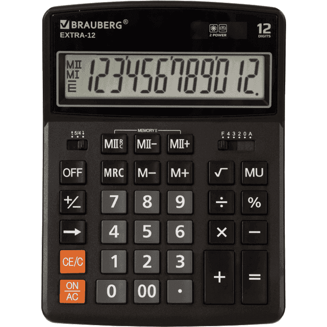 Калькулятор настольный большой BRAUBERG EXTRA-12-BK, 206*155 мм Черный, 12 разрядов